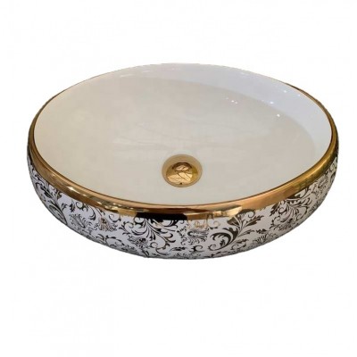 China Oval Shape  gold  Art Basin Wash Hand Bathroom  for hotel