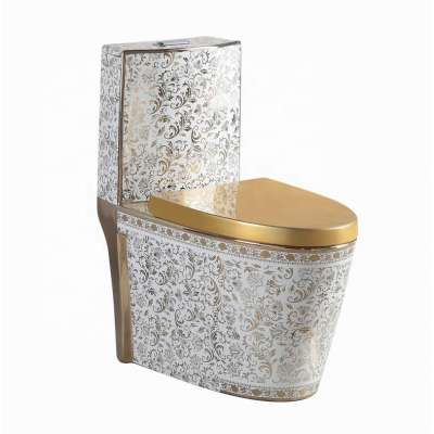 Bathroom golden sanitary wares one piece  wash down gold ceramic toilet for hotel