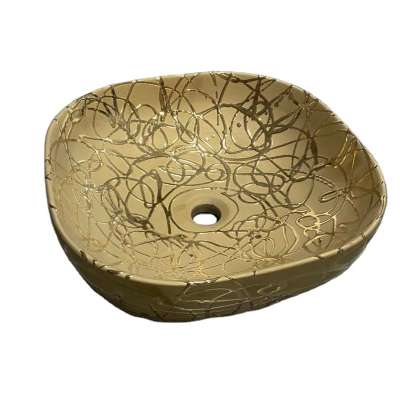 New Luxury Gold  Design Countertop Ceramic  Sink   Art  Basin for sale