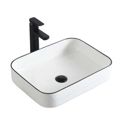 Bathroom ceramincs rectangular wash basin with the black bule  line art basin